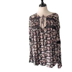 Altar'd State Black and Pink Floral Blouse